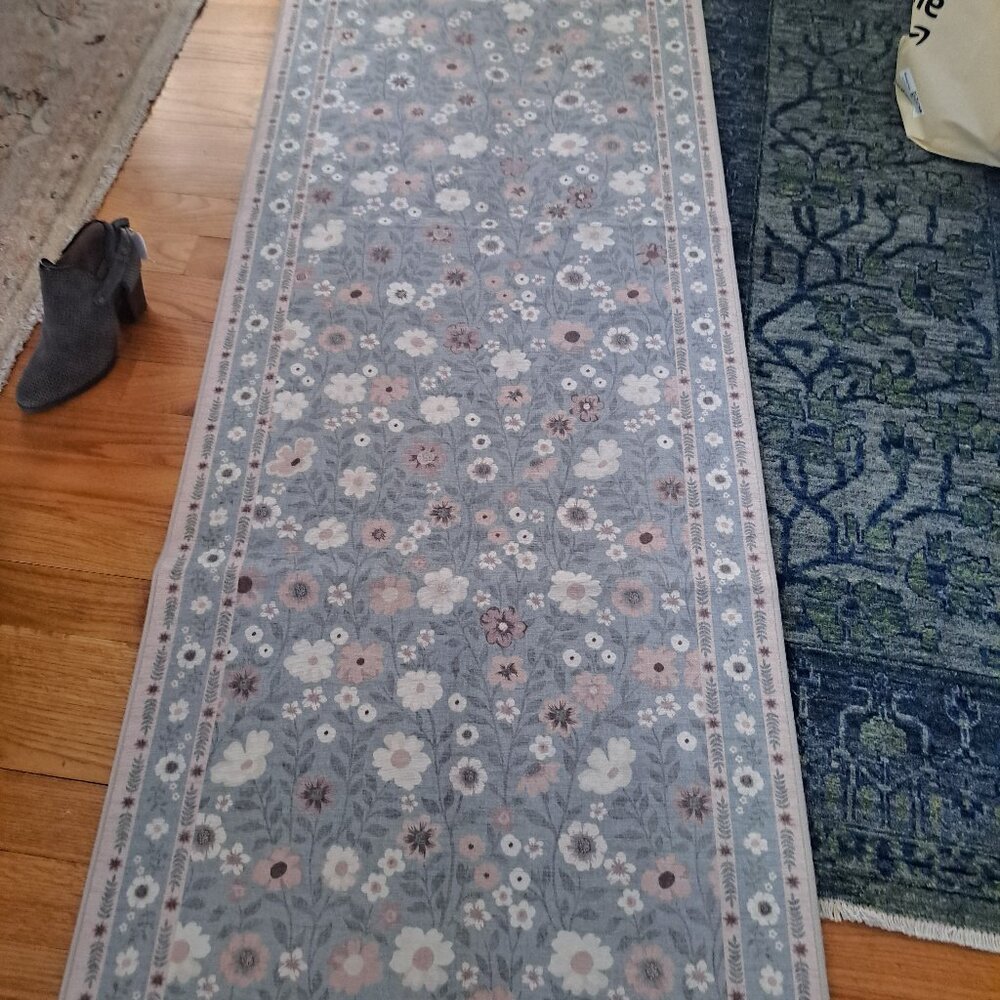 2x8 runner rug m Wyatt & Ash. The design features a light blue and grey color pa